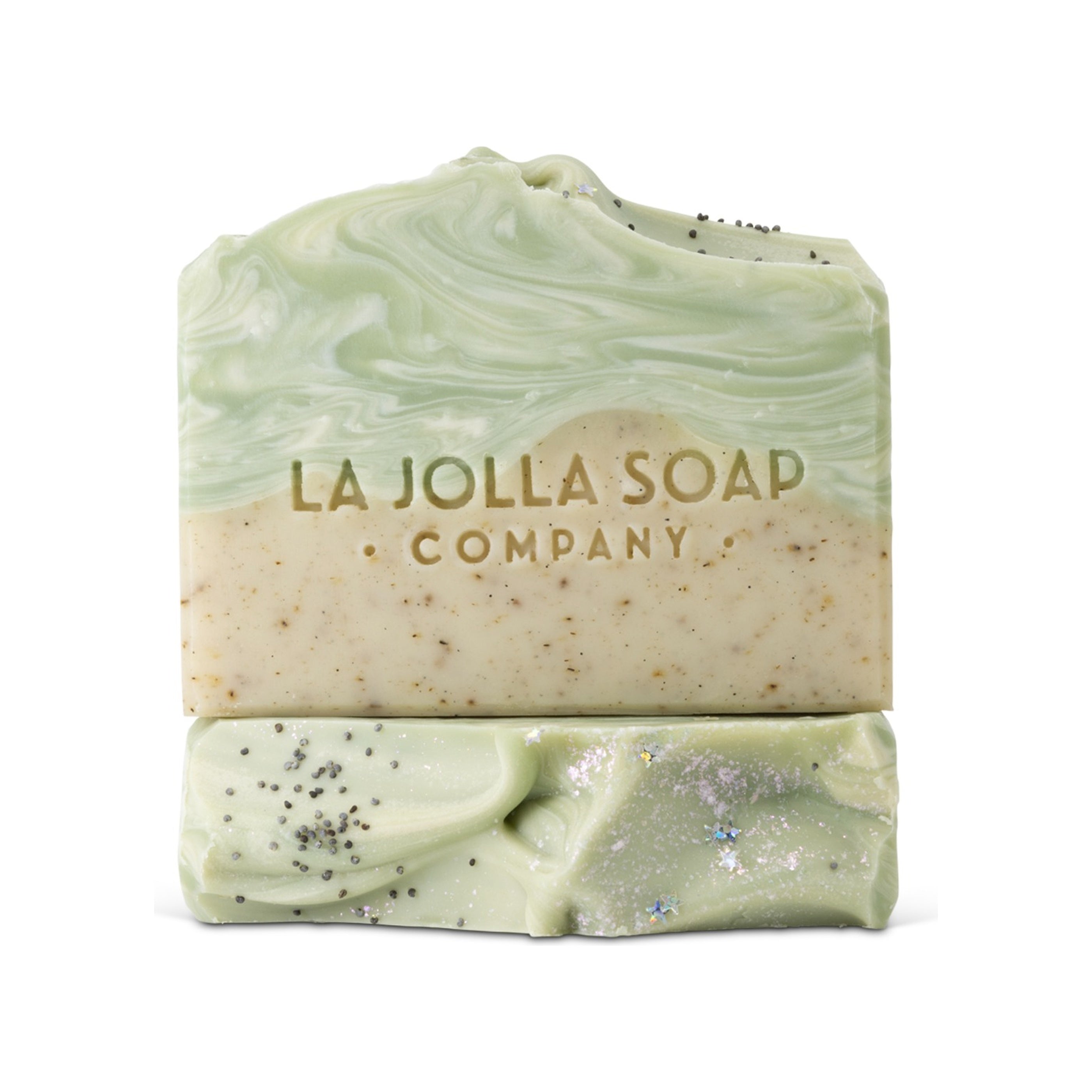 Two Ohana Blend Wave Bars from La Jolla Soap Company on a white background