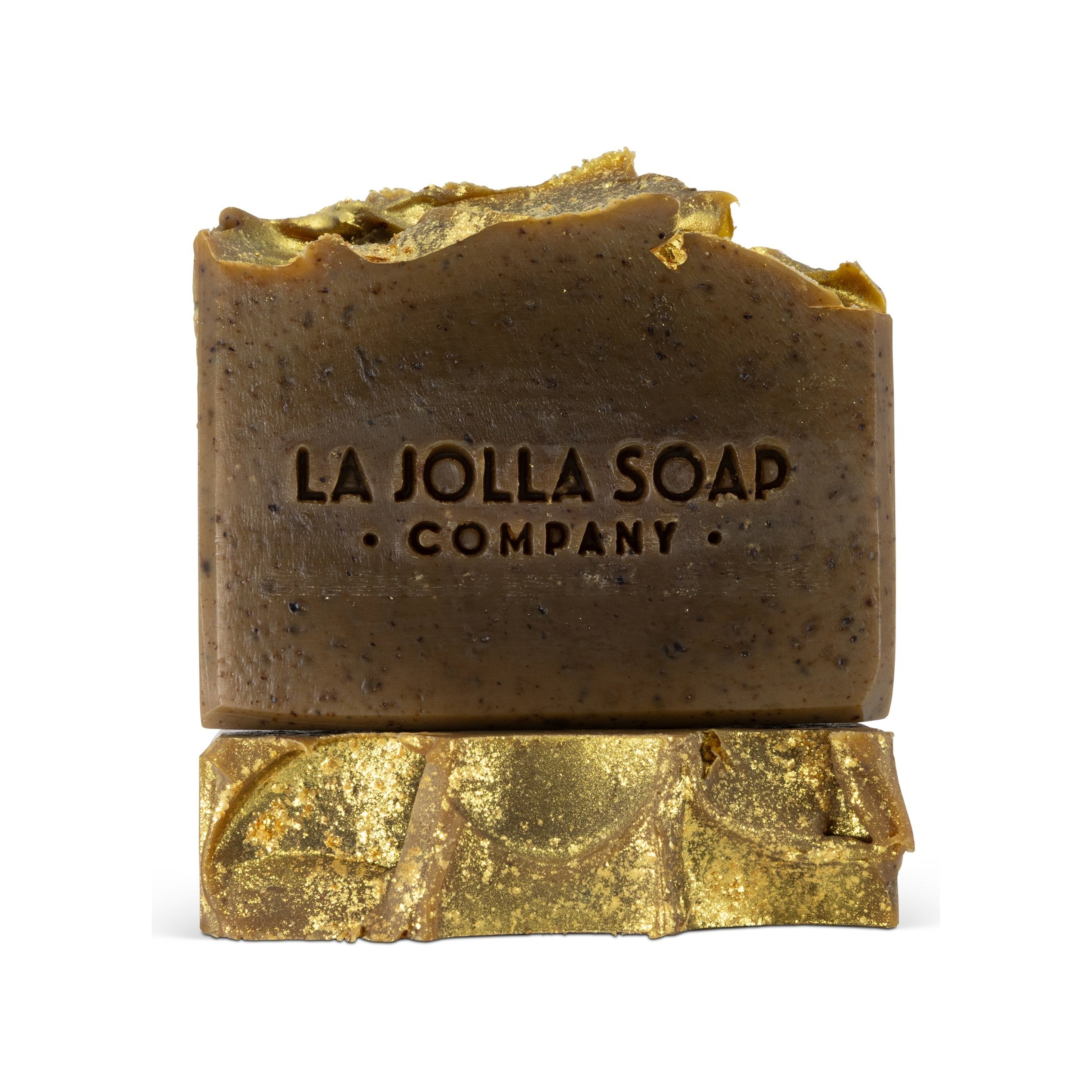 golden Carrot Bar of soap from La Jolla Soap Company on a white background