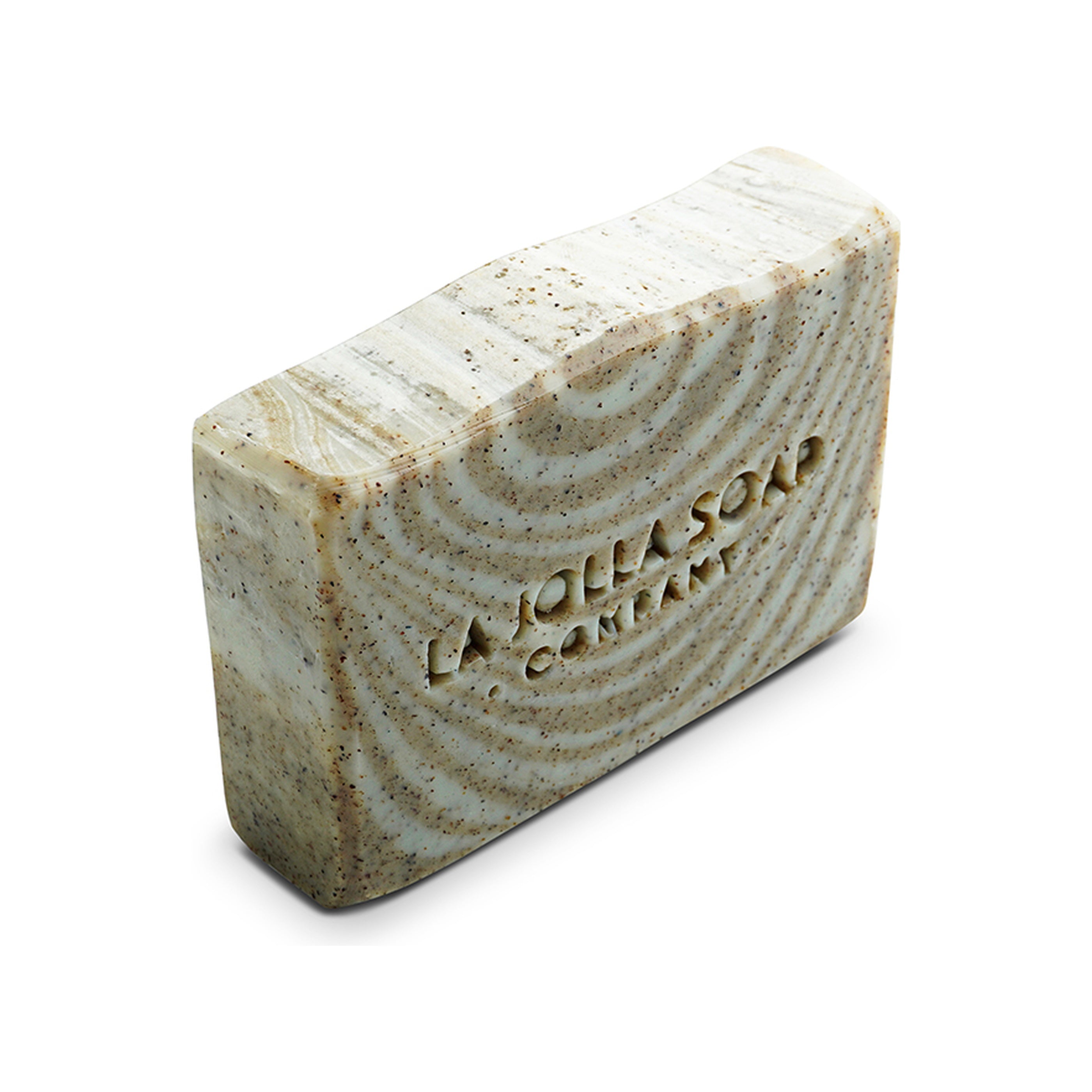 ocean shoreline patterned soap with La Jolla Soap Company branding on white background