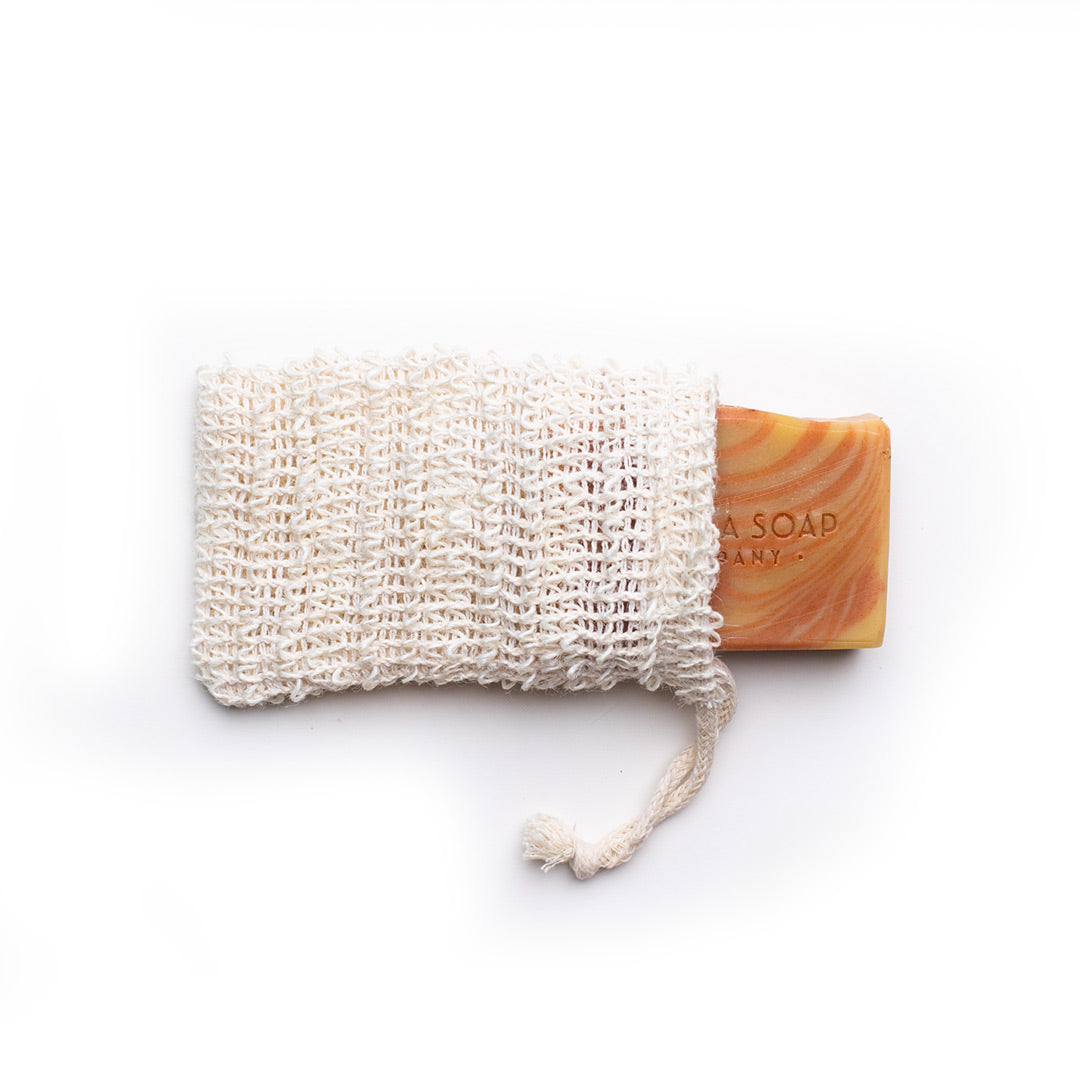 Natural fiber wash cloth pouch. 